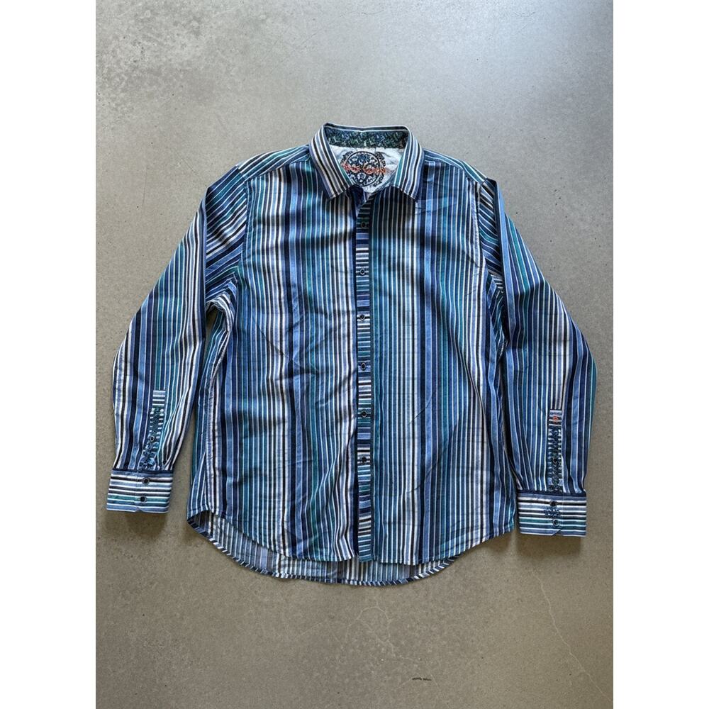 Robert Graham Striped Contrast Trim Shirt XL – Approx 2015 – Classic Fit